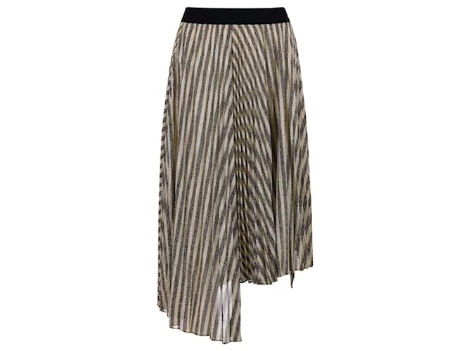 Maje Jungla Asymmetric Stripe Pleated Skirt in Metallic Beige and Grey Polyester  ref.1398114