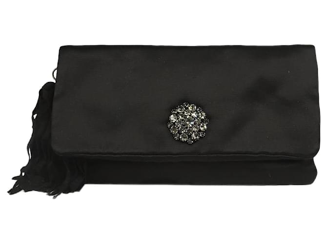 Lanvin Black bejewelled satin flap clutch with tassle  ref.1398175