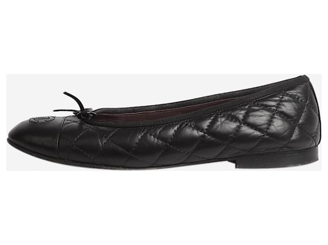 Chanel Black leather ballet flats - size EU 36.5  ref.1398368