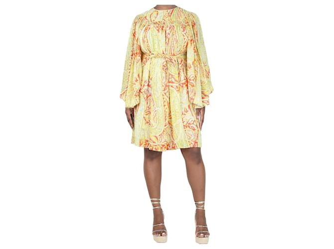 Etro Yellow and red floral printed midi dress - size UK 12 Silk  ref.1398393