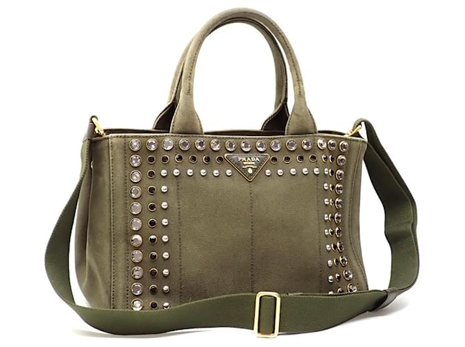 Tote Prada Canapa Caqui Lona  ref.1398414