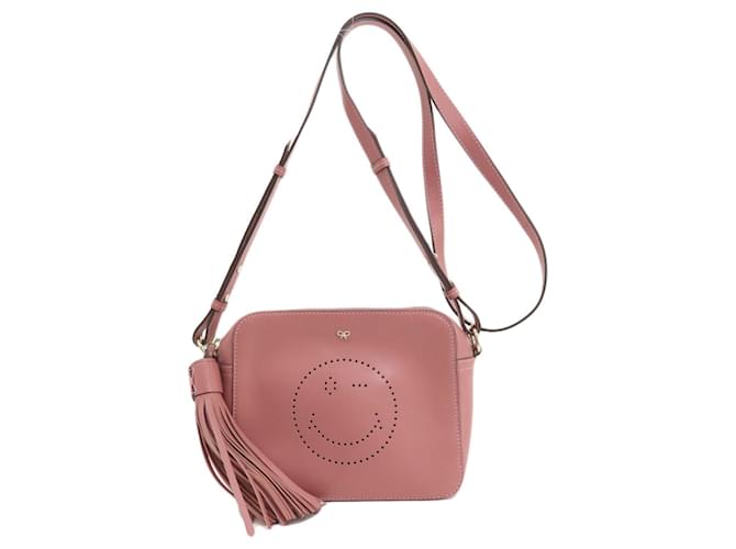Anya Hindmarch Smiley Wink Rosa Couro  ref.1398495