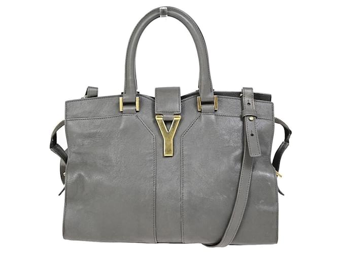 Yves Saint Laurent Chyc Cinza Couro  ref.1398526