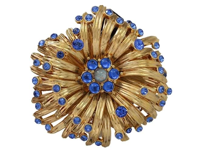 Altri gioielli Dolce & Gabbana Spilla di gioielleria decorata con cristalli blu e ottone dorato D'oro  ref.1398547