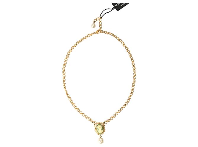 Dolce & Gabbana Collana con ciondolo di perla e catena in ottone dorato D'oro  ref.1398548