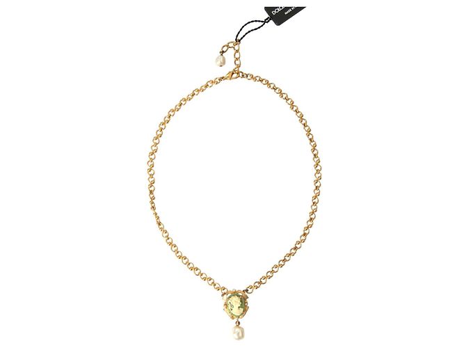 Dolce & Gabbana Colar com pingente de pérola e corrente de latão dourado