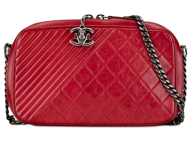 Chanel Red Large Lambskin Coco Boy Camera Bag Leather  ref.1398569