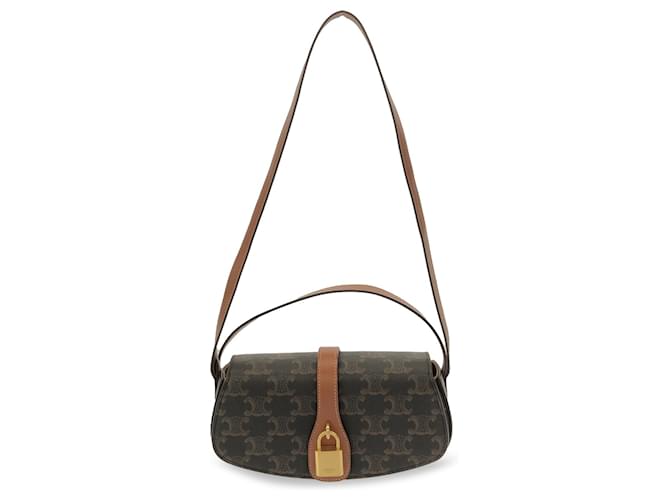 Céline Pochette Celine Brown Triomphe Tabou con cinturino Marrone Vitello simile a un vitello Panno  ref.1398578