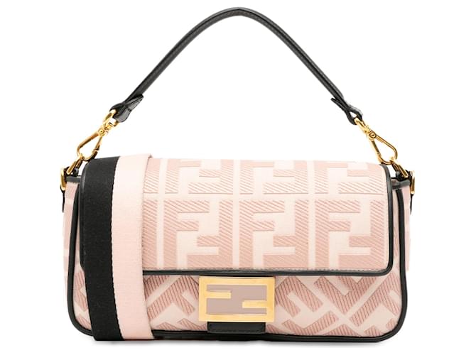 Bolsa Baguete Bordada Fendi Rosa Zucca Lona Pano  ref.1398579