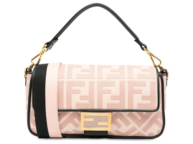 Bolso satchel baguette bordado rosa Zucca de Fendi Lienzo Paño  ref.1398579