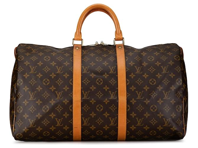 Louis Vuitton Keepall 50 mit Monogramm in Braun Hellbraun Leder Leinwand  ref.1398582