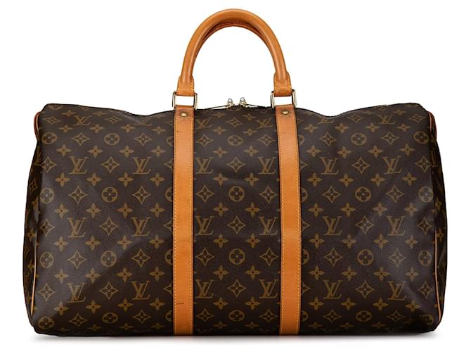 Louis Vuitton Brown Monogram Keepall 50 Light brown Leather Cloth  ref.1398582