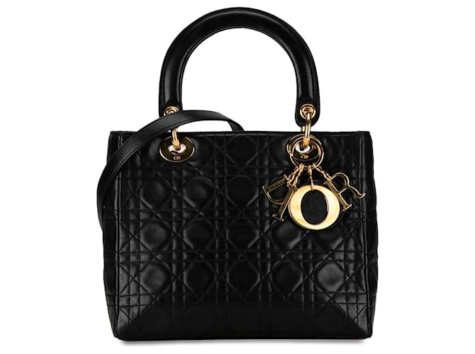 Dior Nero Medio Pelle Di Agnello Cannage Lady Dior  ref.1398584