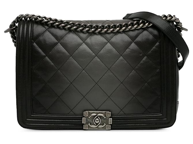 Chanel Black Large Ombre Calfskin Boy Flap Leather Pony-style calfskin  ref.1398595