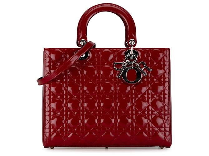 Dior Red Large Patent Cannage Lady Dior Dark red Leather Patent leather  ref.1398604