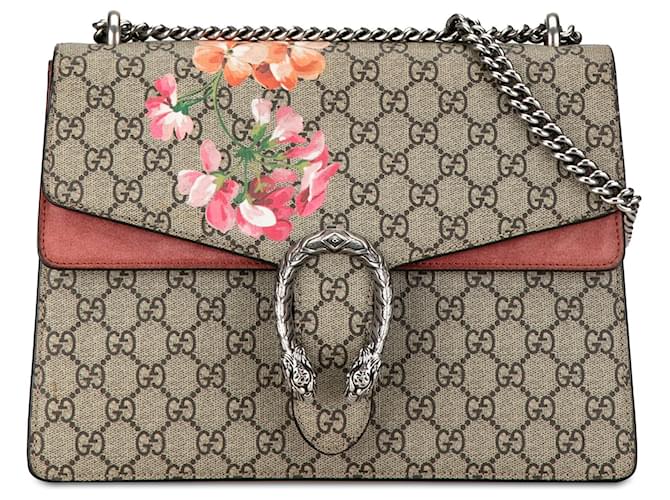 Gucci Brown Medium GG Supreme Blooms Dionysus Shoulder Bag Beige Suede Cloth  ref.1398617