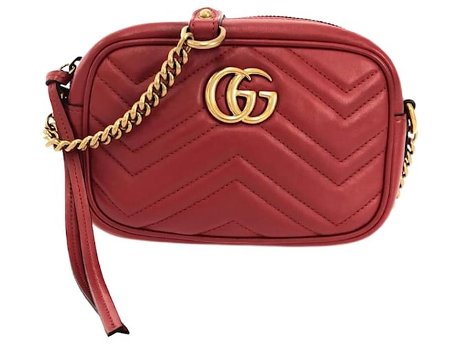 Gucci Red Mini GG Marmont Matelassé Crossbody Vermelho Couro Bezerro-como bezerro  ref.1398620