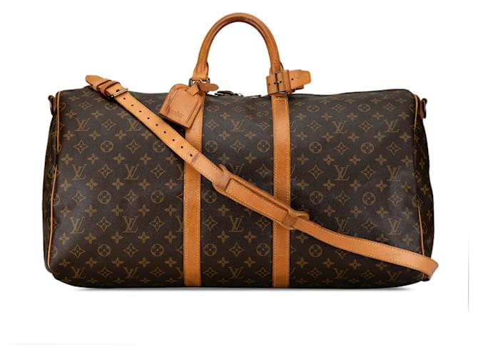 Louis Vuitton Brown Monograma Keepall Bandouliere 55 Marrom Couro Lona  ref.1398626