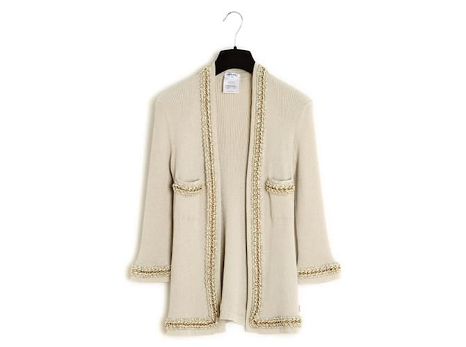 Chanel 2010 Cardigan FR40 Beige Gold Cashmere and cotton chains Cardigan US10

Translation: Chanel 2010 Cardigan FR40 Beige Gold Cashmere and cotton chains Cardigan US10  ref.1398665