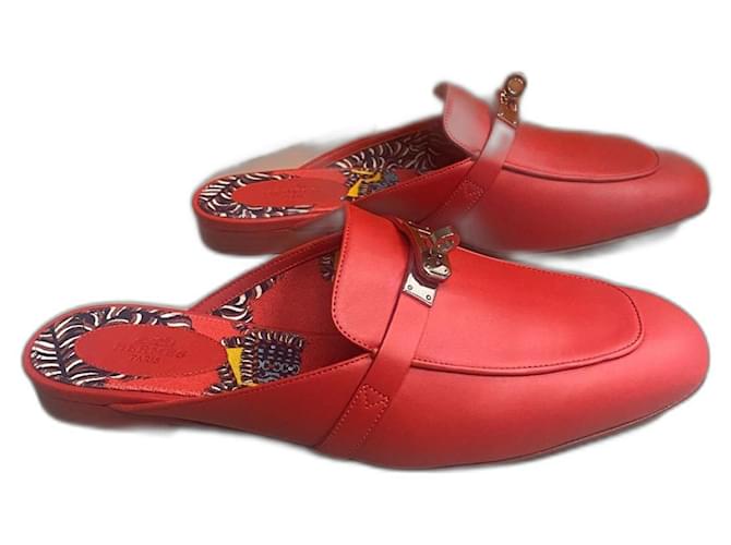 Hermès HERMES Calfskin Oz Mules size 40 Red Multiple colors Leather  ref.1398676