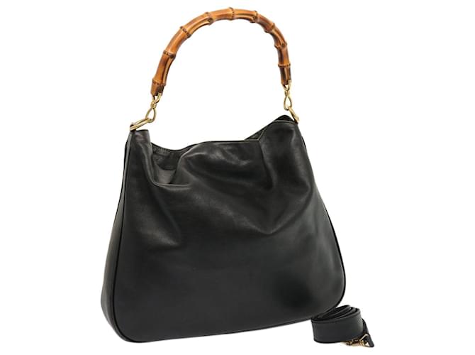 GUCCI Bambú Bolso De Mano Cuero 2camino negro 001 2404 1577 autenticación 75509  ref.1398691