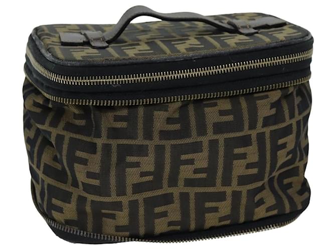 FENDI Zucca Canvas Vanity Cosmetic Pouch Brown Black Auth bs14490 Cloth  ref.1398702