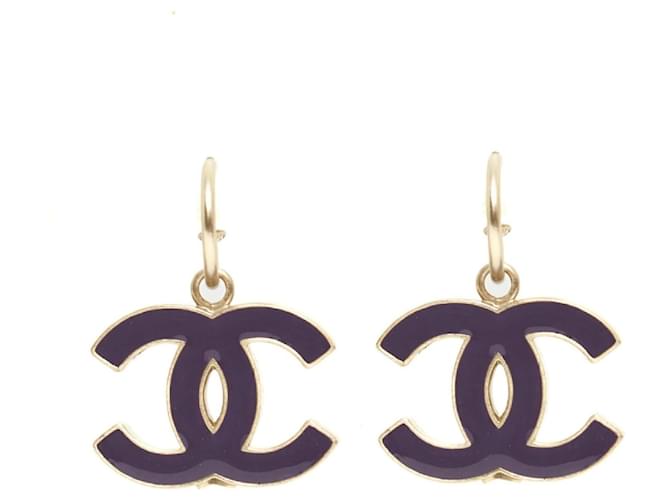 Chanel Boucles d'Oreilles Maxi purple CC on hoops Earrings Métal Doré  ref.1398711