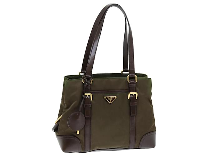 Tote PRADA Sacola Nylon Cáqui Marrom Escuro Autenticação 75333 Caqui Castanho escuro  ref.1398798