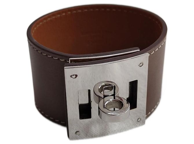 Pulseira Hermès Collier de chien de couro cáqui Caqui