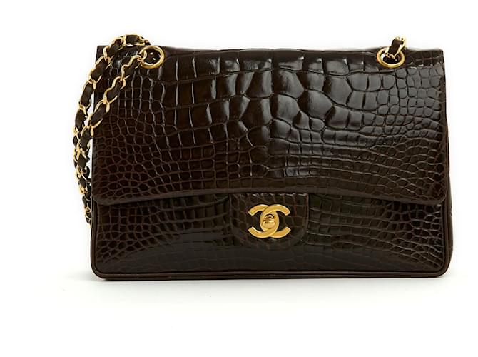 Timeless 1990 Chanel Sac Classique 25 Bolsa de couro marrom precioso de dupla aba em estado impecável. Castanho escuro  ref.1399639