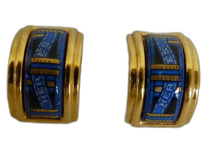 Hermès Pendientes Dorado Azul marino Cerámico Chapado en oro  ref.1399650