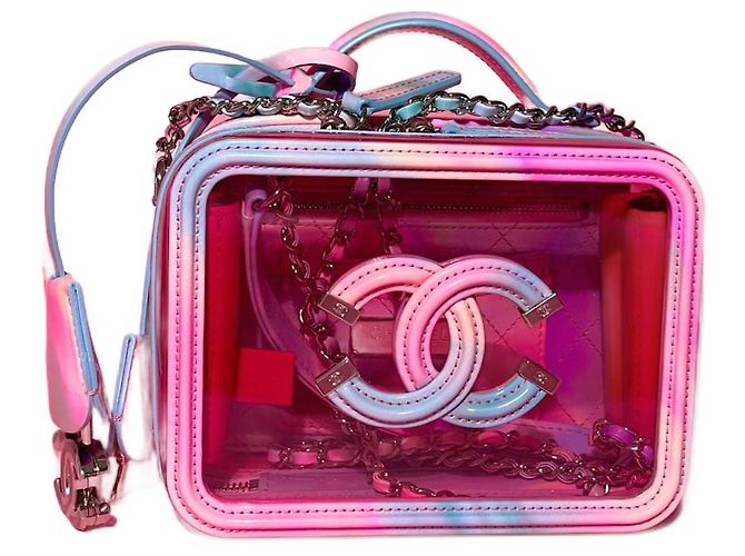 Vanity Chanel Bolsa de Maquiagem Pequena Rosa em Couro de Bezerro