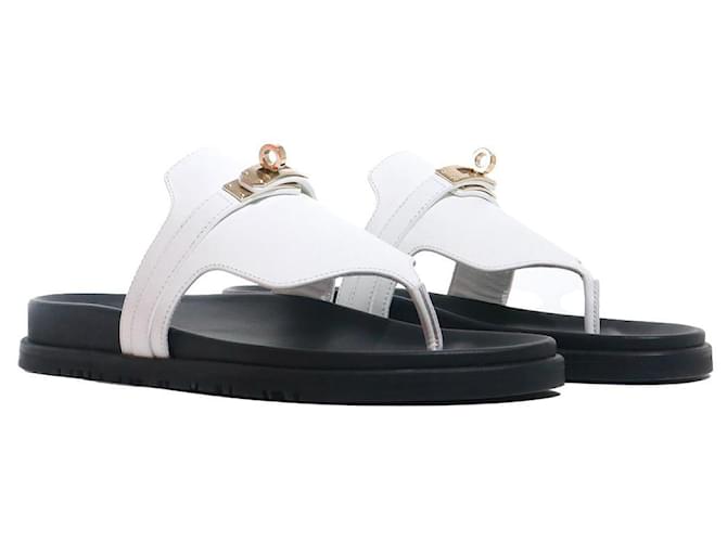 Kelly Hermès HERMES  Sandals T.eu 38.5 leather White  ref.1399708