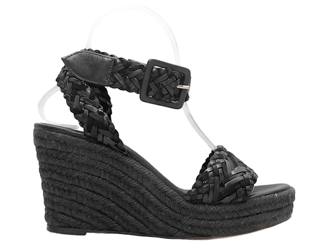 Trim Hermès Black Hermes Woven Espadrille Wedge Sandals Size 39 Cloth  ref.1399746