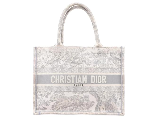 Christian Dior Toile Doo JUY Embroidery Book Tote Medium Canvas Tote Bag Gray Grey Cloth  ref.1399757