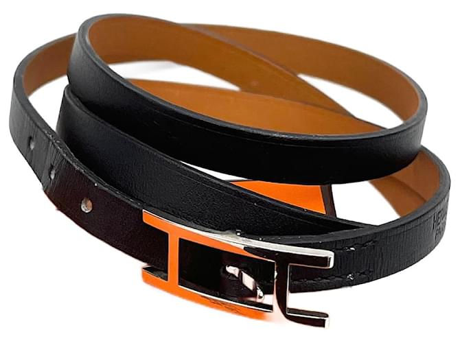 Bracelet HERMÈS Black Leather  ref.1399801