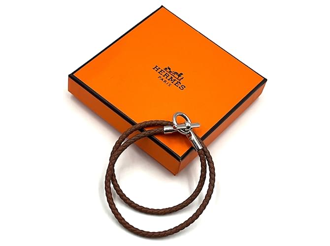 Bracelet HERMÈS Silvery Leather  ref.1399868