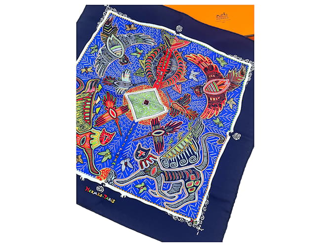 Foulard HERMÈS Soie Bleu  ref.1399912