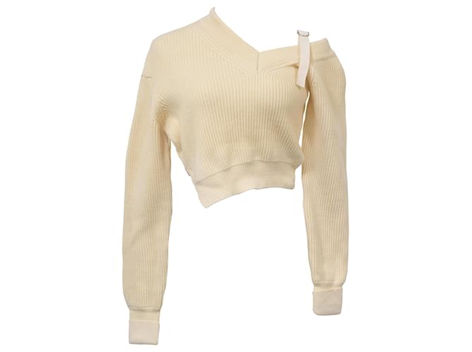 Jacquemus La Maille Seville One-shoulder Sweater In Off White Merino Wool Cream  ref.1399972