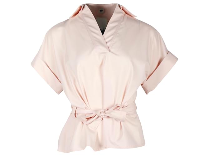 Hermès Hermes V-Neck Blouse with Belt in Light Pink Wool Brown  ref.1399988