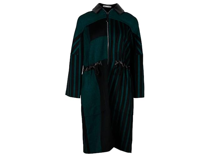 Hermès Hermes Front Zip Striped Coat in Green Cashmere Wool  ref.1399998