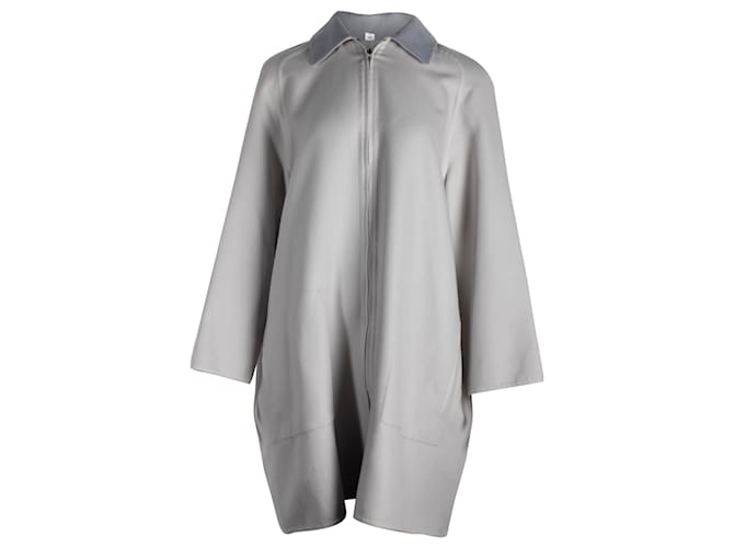 Hermès Manteau zippé Hermes sur le devant en cachemire gris Laine  ref.1400000