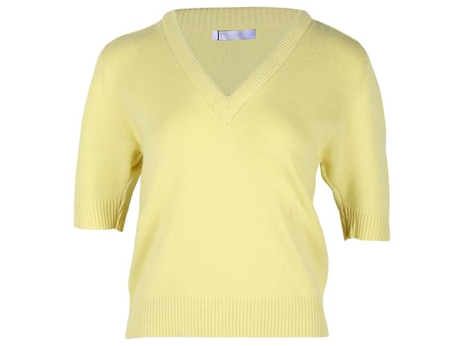 Chloé Top Chloe lavorato a maglia con scollo a V in cashmere giallo pastello Lana  ref.1400004