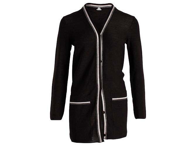 Hermès Hermes Strickjacke mit Kontrastknöpfen aus dunkelbrauner Schurwolle