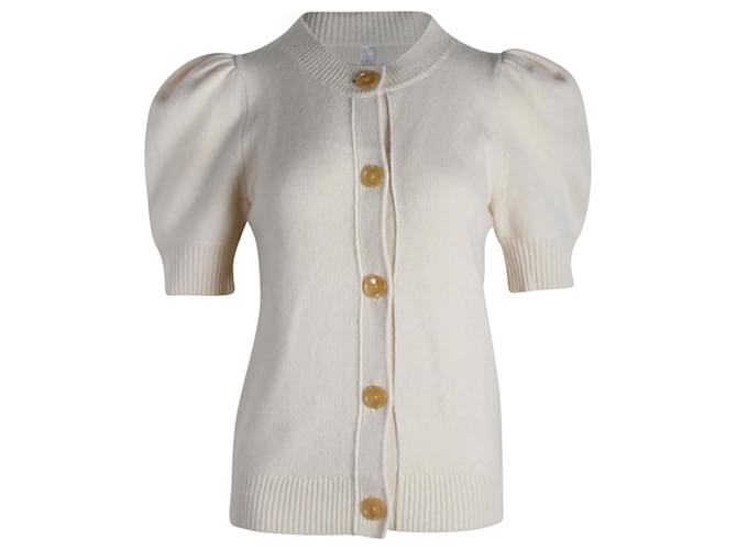 Chloé Chloe Iconic Puff-Sleeved Cardigan in Cream Cashmere White Wool  ref.1400007