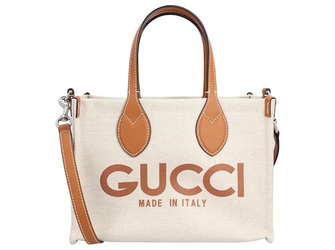 Gucci Mini sac cabas avec imprimé Gucci Beige Coton Marron  ref.1400024