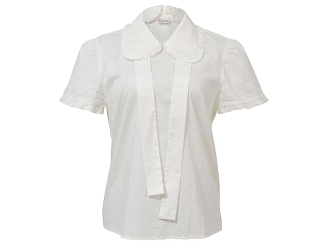 Red Valentino Perforated Blouse with Ribbon in White Cottona  ref.1400029