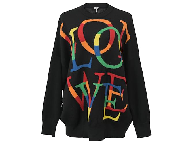 Loewe Women's Love Sweater Multicolor Print aus schwarzer Wolle  ref.1400032