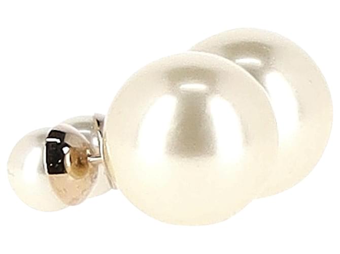 Boucles d'oreilles Dior Tribales en métal finition dorée et perles de résine blanche  ref.1400040