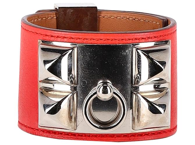 Pulseira Hermès Collier de Chien em couro vermelho  ref.1400045